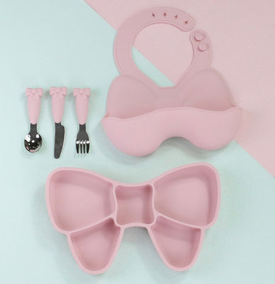 Πιάτο αναρρόφησης τροφοδοσίας μωρού Bow Knot Cute σετ πιάτων με πιρούνια με κουτάλι και καρτούν