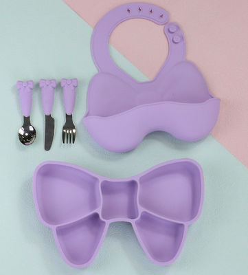 Πιάτο αναρρόφησης τροφοδοσίας μωρού Bow Knot Cute σετ πιάτων με πιρούνια με κουτάλι και καρτούν