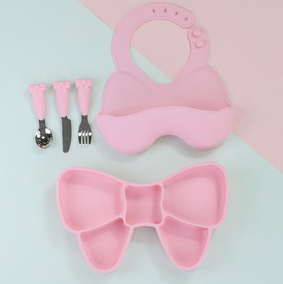Πιάτο αναρρόφησης τροφοδοσίας μωρού Bow Knot Cute σετ πιάτων με πιρούνια με κουτάλι και καρτούν