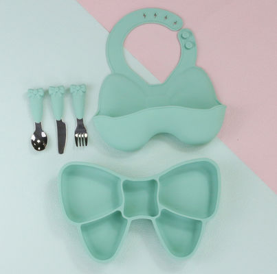 Πιάτο αναρρόφησης τροφοδοσίας μωρού Bow Knot Cute σετ πιάτων με πιρούνια με κουτάλι και καρτούν