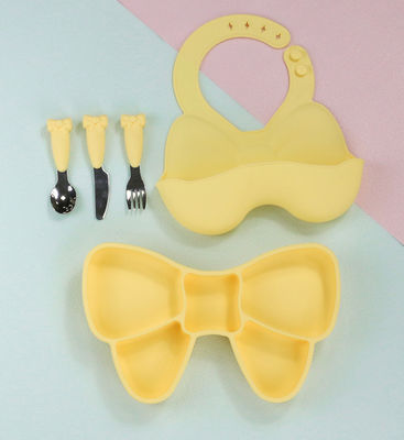 Πιάτο αναρρόφησης τροφοδοσίας μωρού Bow Knot Cute σετ πιάτων με πιρούνια με κουτάλι και καρτούν
