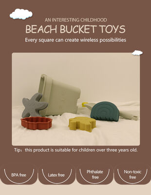 Customized Baby Silicone Sand Bucket Set | 6-Piece Beach Toy Kit with Molds & Shovel | BPA-Free Soft Silicone for Toddler Summer Outdoor Play | OEM ODM